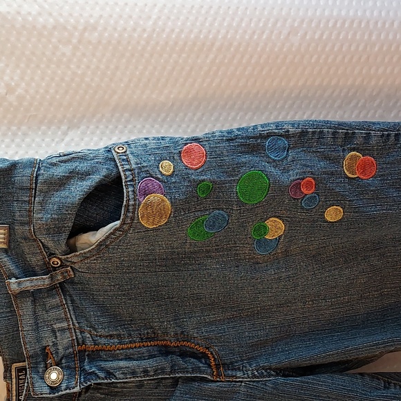 Route 66 Women's Vintage Cropped Jeans Embroidered Dots Circles Size 14 … - Picture 2 of 12